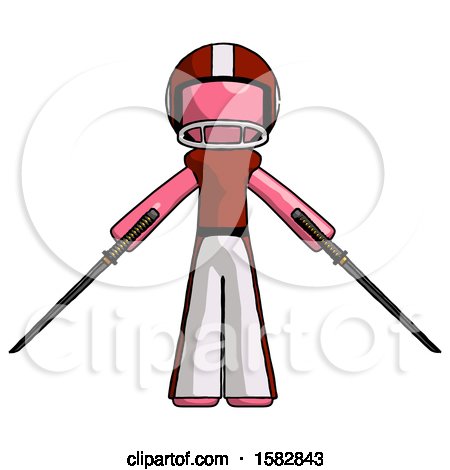 Pink Football Player Man Posing with Two Ninja Sword Katanas by Leo Blanchette