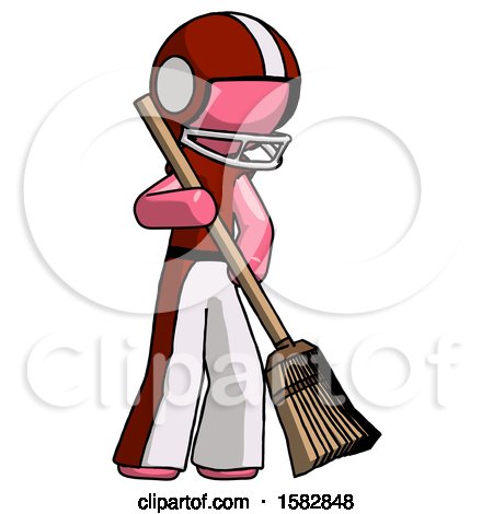 Pink Football Player Man Sweeping Area with Broom by Leo Blanchette