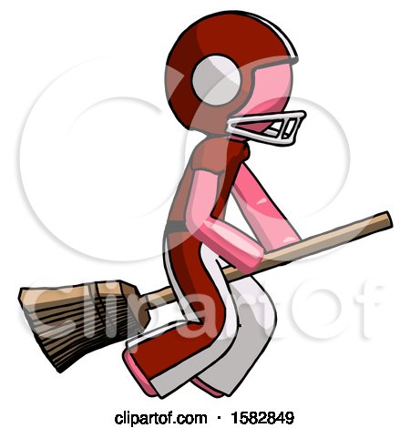 Pink Football Player Man Flying on Broom by Leo Blanchette