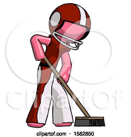 Pink Football Player Man Cleaning Services Janitor Sweeping Side View by Leo Blanchette