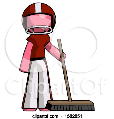 Pink Football Player Man Standing with Industrial Broom by Leo Blanchette