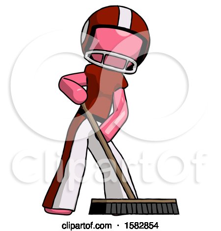 Pink Football Player Man Cleaning Services Janitor Sweeping Floor with Push Broom by Leo Blanchette