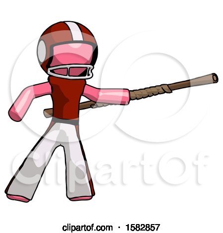 Pink Football Player Man Bo Staff Pointing Right Kung Fu Pose by Leo Blanchette