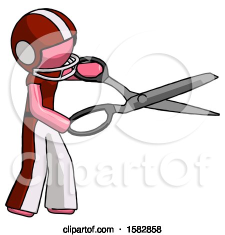 Pink Football Player Man Holding Giant Scissors Cutting out Something by Leo Blanchette