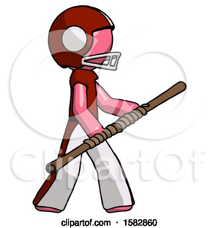 Pink Football Player Man Holding Bo Staff in Sideways Defense Pose by Leo Blanchette