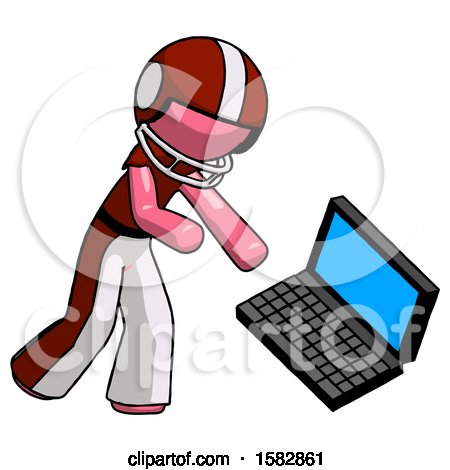 Pink Football Player Man Throwing Laptop Computer in Frustration by Leo Blanchette