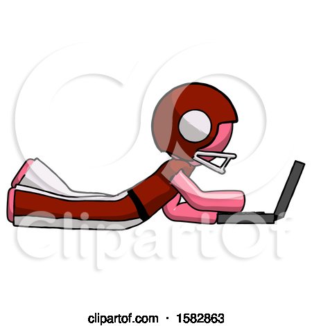 Pink Football Player Man Using Laptop Computer While Lying on Floor Side View by Leo Blanchette