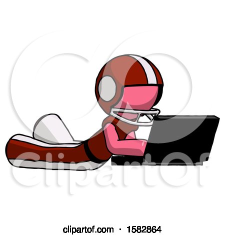 Pink Football Player Man Using Laptop Computer While Lying on Floor Side Angled View by Leo Blanchette