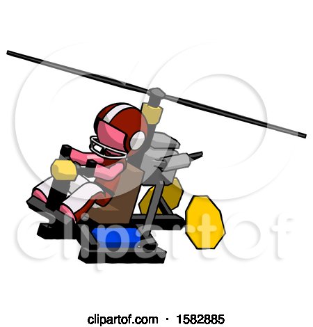 Pink Football Player Man Flying in Gyrocopter Front Side Angle Top View by Leo Blanchette