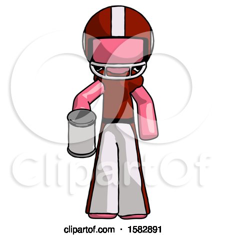 Pink Football Player Man Begger Holding Can Begging or Asking for Charity by Leo Blanchette