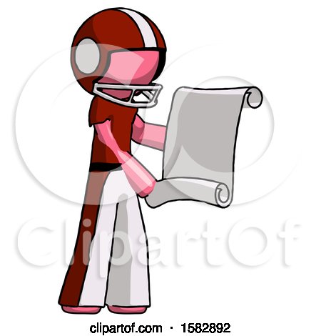 Pink Football Player Man Holding Blueprints or Scroll by Leo Blanchette