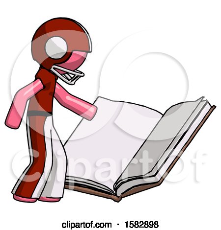 Pink Football Player Man Reading Big Book While Standing Beside It by Leo Blanchette