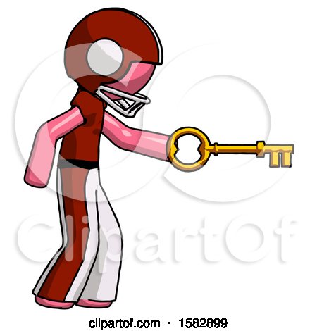 Pink Football Player Man with Big Key of Gold Opening Something by Leo Blanchette