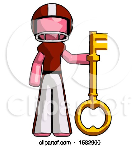 Pink Football Player Man Holding Key Made of Gold by Leo Blanchette