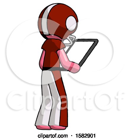 Pink Football Player Man Looking at Tablet Device Computer Facing Away by Leo Blanchette