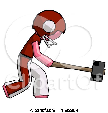 Pink Football Player Man Hitting with Sledgehammer, or Smashing Something by Leo Blanchette
