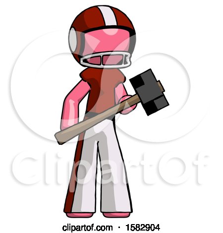 Pink Football Player Man with Sledgehammer Standing Ready to Work or Defend by Leo Blanchette