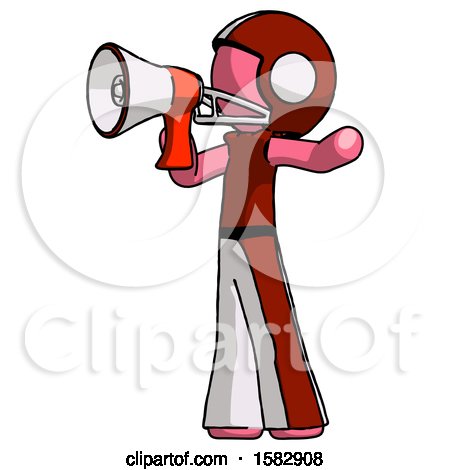 Pink Football Player Man Shouting into Megaphone Bullhorn Facing Left by Leo Blanchette