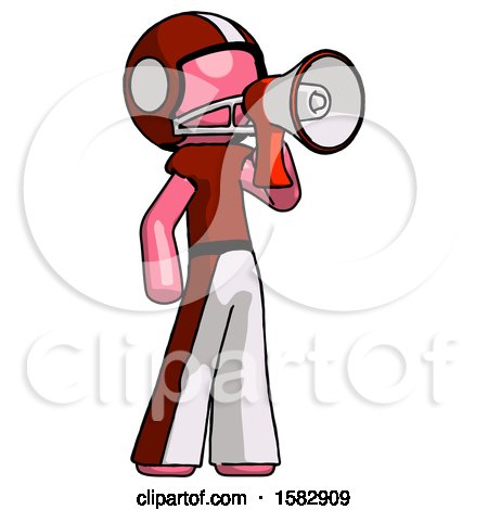 Pink Football Player Man Shouting into Megaphone Bullhorn Facing Right by Leo Blanchette