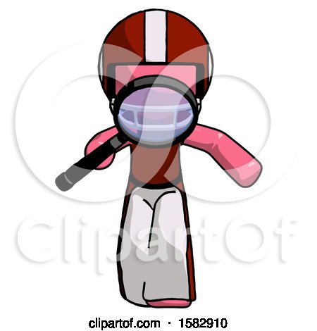 Pink Football Player Man Looking down Through Magnifying Glass by Leo Blanchette
