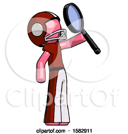 Pink Football Player Man Inspecting with Large Magnifying Glass Facing up by Leo Blanchette