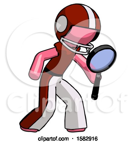 Pink Football Player Man Inspecting with Large Magnifying Glass Right by Leo Blanchette