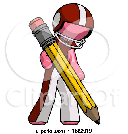 Pink Football Player Man Writing with Large Pencil by Leo Blanchette