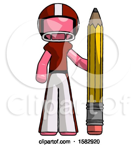 Pink Football Player Man with Large Pencil Standing Ready to Write by Leo Blanchette