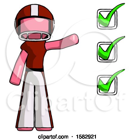 Pink Football Player Man Standing by List of Checkmarks by Leo Blanchette