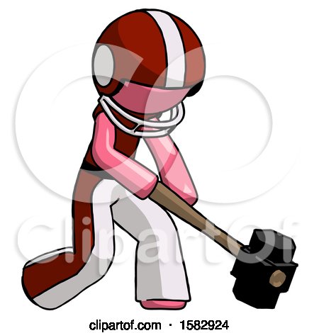 Pink Football Player Man Hitting with Sledgehammer, or Smashing Something at Angle by Leo Blanchette