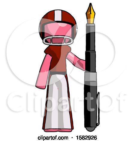 Pink Football Player Man Holding Giant Calligraphy Pen by Leo Blanchette