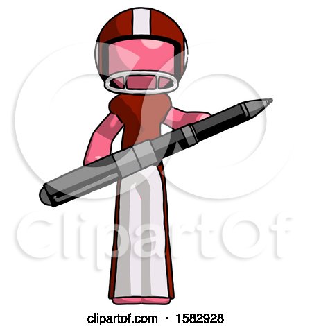 Pink Football Player Man Posing Confidently with Giant Pen by Leo Blanchette