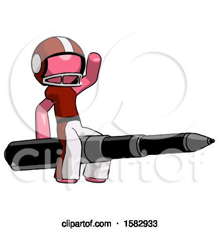 Pink Football Player Man Riding a Pen like a Giant Rocket by Leo Blanchette