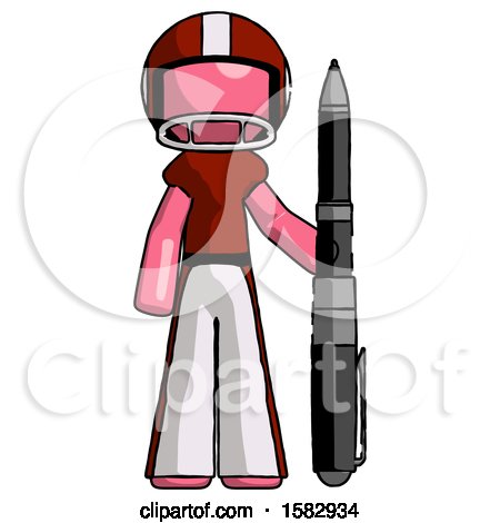 Pink Football Player Man Holding Large Pen by Leo Blanchette