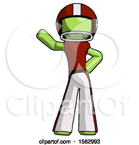 Green Football Player Man Waving Right Arm with Hand on Hip by Leo Blanchette