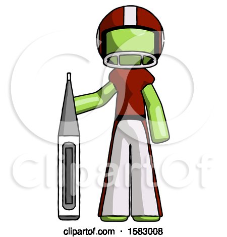 Green Football Player Man Standing with Large Thermometer by Leo Blanchette