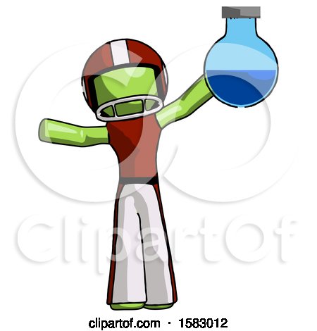 Green Football Player Man Holding Large Round Flask or Beaker by Leo Blanchette
