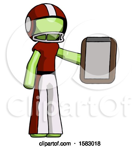 Green Football Player Man Showing Clipboard to Viewer by Leo Blanchette
