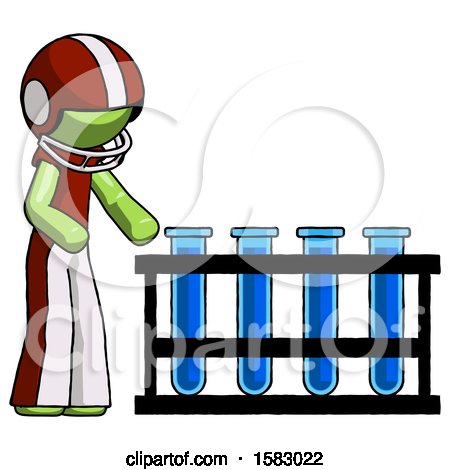 Green Football Player Man Using Test Tubes or Vials on Rack by Leo Blanchette