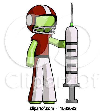 Green Football Player Man Holding Large Syringe by Leo Blanchette