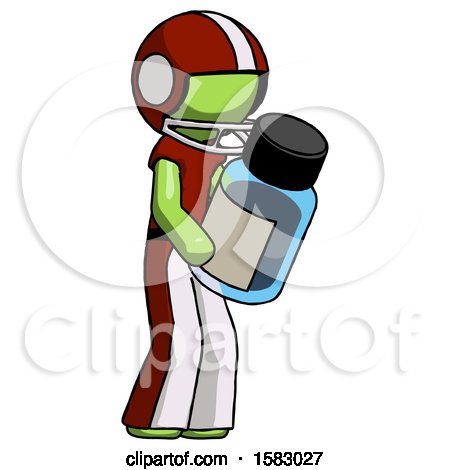 Green Football Player Man Holding Glass Medicine Bottle by Leo Blanchette