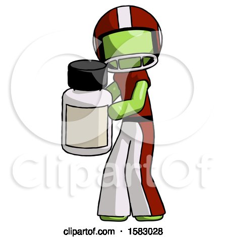 Green Football Player Man Holding White Medicine Bottle by Leo Blanchette