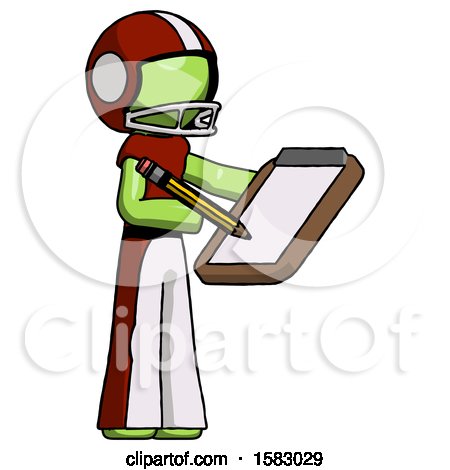 Green Football Player Man Using Clipboard and Pencil by Leo Blanchette