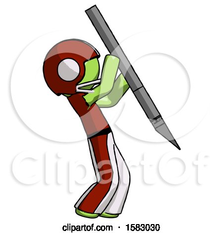 Green Football Player Man Stabbing or Cutting with Scalpel by Leo Blanchette