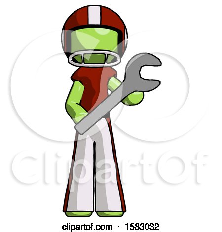 Green Football Player Man Holding Large Wrench with Both Hands by Leo Blanchette