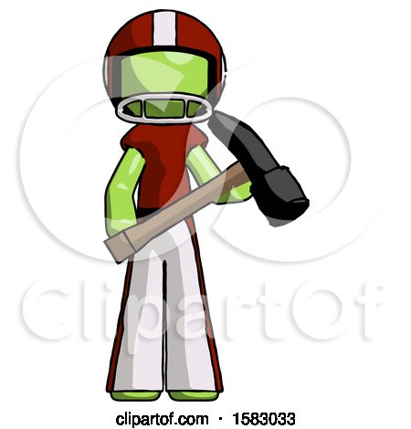 Green Football Player Man Holding Hammer Ready to Work by Leo Blanchette