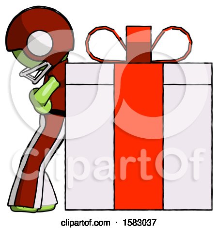 Green Football Player Man Gift Concept - Leaning Against Large Present by Leo Blanchette