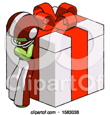Green Football Player Man Leaning on Gift with Red Bow Angle View by Leo Blanchette
