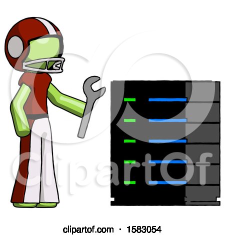 Green Football Player Man Server Administrator Doing Repairs by Leo Blanchette