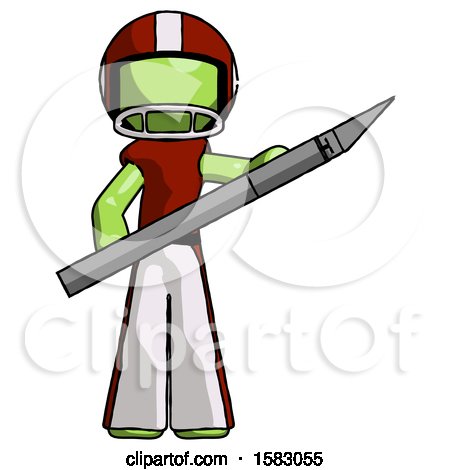 Green Football Player Man Holding Large Scalpel by Leo Blanchette